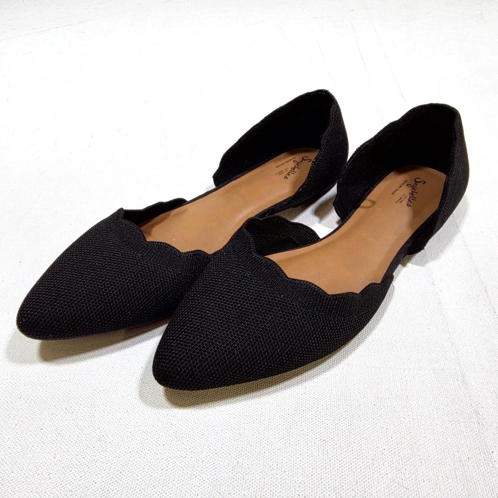 Seychelles D'Orsay Flats Womens 10 Black Scalloped Pointed Toe Knit Memory Foam